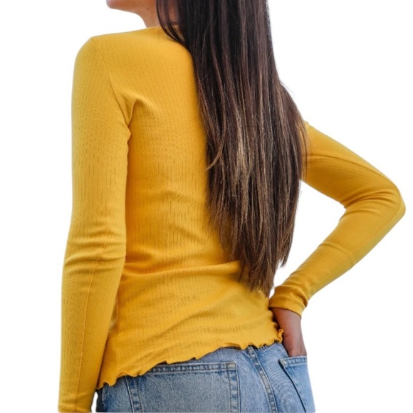 Free People FP Beach Mustard Yellow Scalloped Hem Sweater - Picture 12 of 12